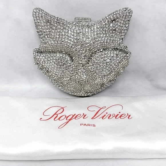 Roger Vivier Swarovski Crystal Embellished Fox Evening Clutch Purse Bag Rare Cat - Picture 2 of 16